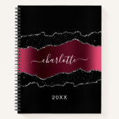Carnet Marbre noir bordeaux nom de la parties scintillant (Devant)