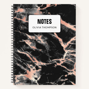 Carnet Marbre noir et or Rose Personnalisé