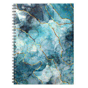 Carnet Marbre pailleté bleu et or
