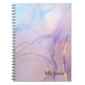 Carnet Marbre Rose Bleu Paillettes Dorées Nom (Devant)