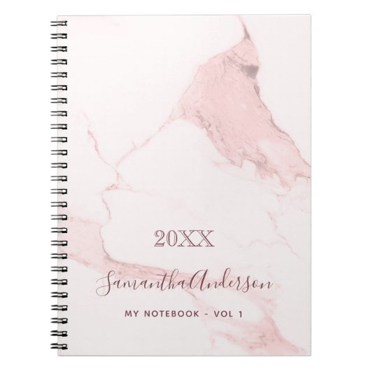 Carnet Marbre rose blush nom élégant affaires (Devant)
