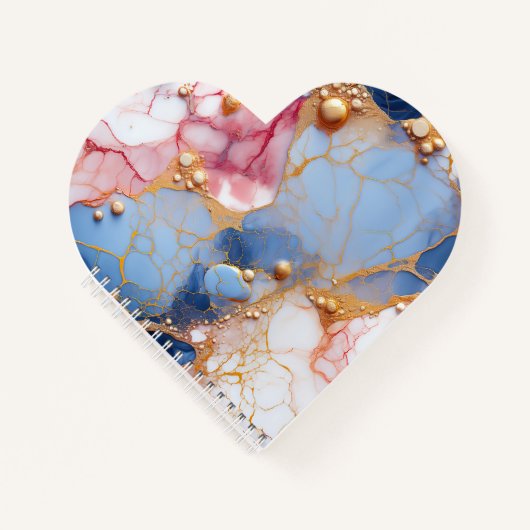 Carnet Marbre Rose et Saphir avec Perles Dorées (Devant)