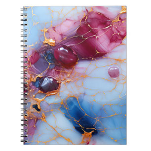 Carnet Marbre Rose et Saphir avec Veines Dorées