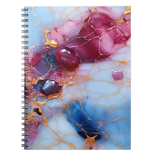 Carnet Marbre Rose et Saphir avec Veines Dorées (Devant)