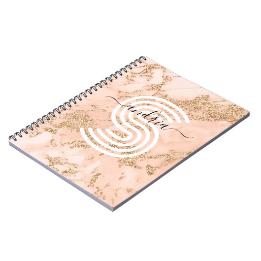 Carnet Marbre rose Parties scintillant or, Nom du script  (Côté gauche)