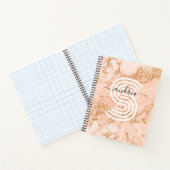 Carnet Marbre rose Parties scintillant or, Nom du script (Intérieur)