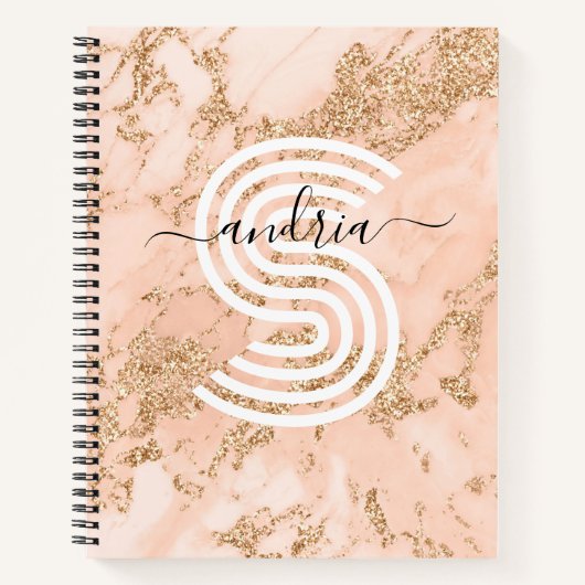 Carnet Marbre rose Parties scintillant or, Nom du script (Devant)