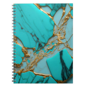 Carnet Marbre Turquoise avec Veines Dorées