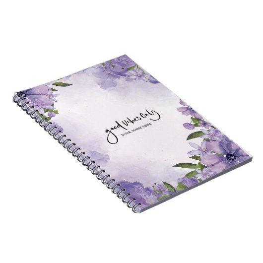 Carnet Marbre violet et fleurs violettes "Good Vibes uniq (Côté Droit)
