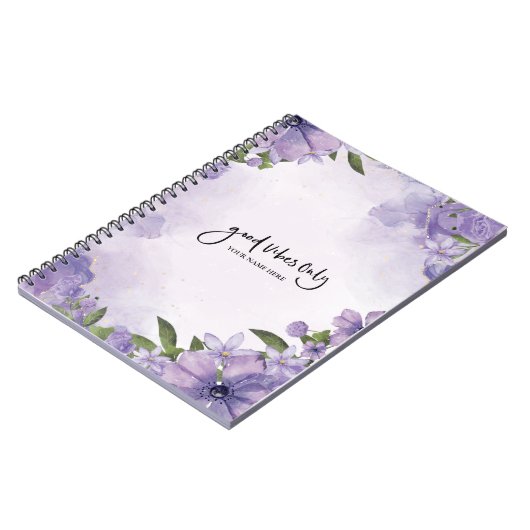 Carnet Marbre violet et fleurs violettes "Good Vibes uniq (Côté gauche)