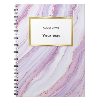 Carnet Marbre Violet et Or Féminin | votre nom