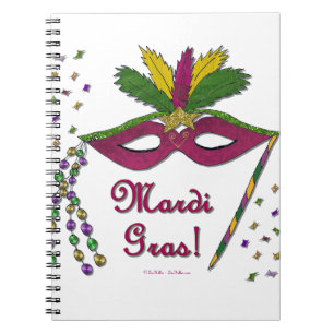 Carnet Mardi Gras Mask Feather Beads
