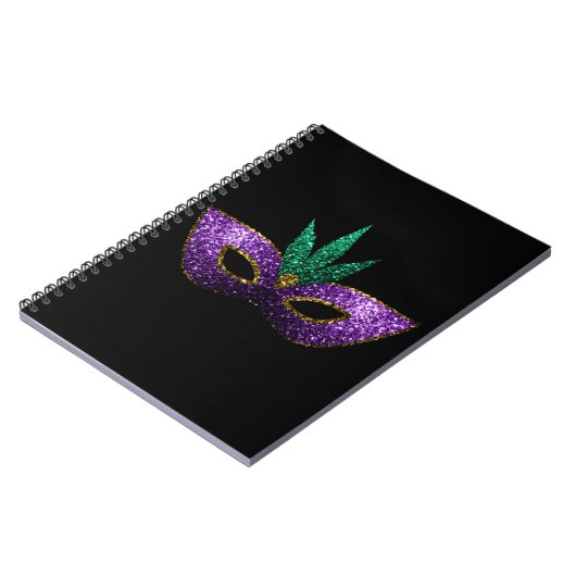 Carnet Mardi Gras Masque violet vert or étincelles noir (Côté gauche)