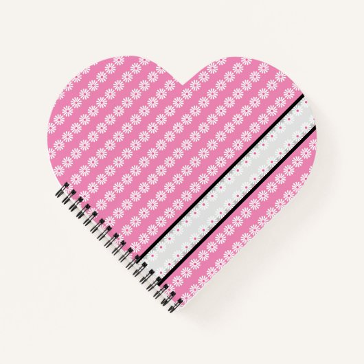 Carnet Marguerites rayées sur le gris noir rose français  (Devant)