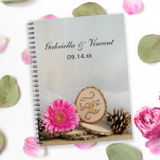 Carnet Mariage de bois rose rustique