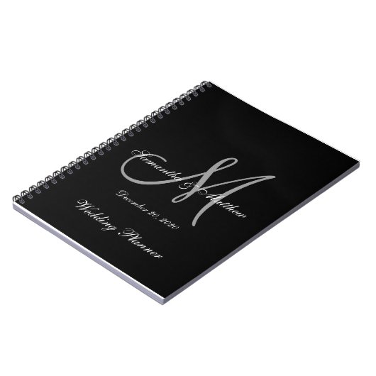 Carnet Mariage de monogramme noir gris (Côté gauche)