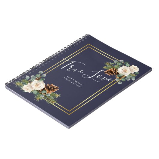 Carnet Mariage d'hiver Roses blanches Or Dusty Bleu (Côté gauche)