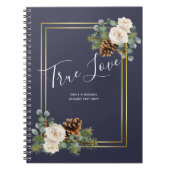 Carnet Mariage d'hiver Roses blanches Or Dusty Bleu (Devant)