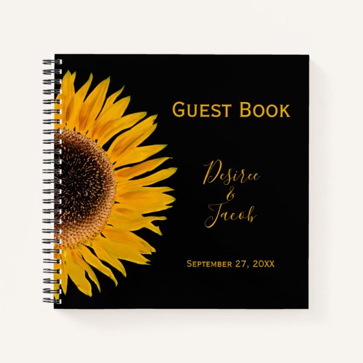 Carnet Mariage élégant Rustique Jaune Tournesol Noir (Devant)
