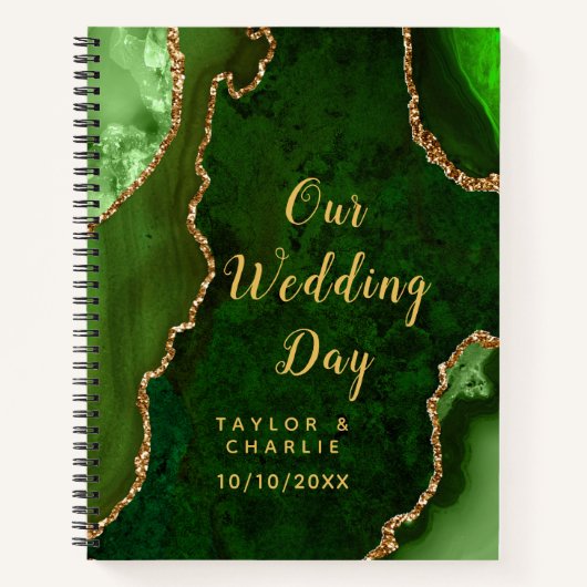 Carnet Mariage en marbre vert et or (Devant)