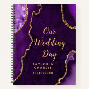 Carnet Mariage en marbre violet et or Agate