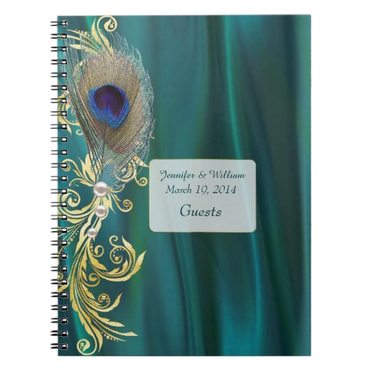Carnet Mariage en satin turquoise et plumes de pao (Devant)