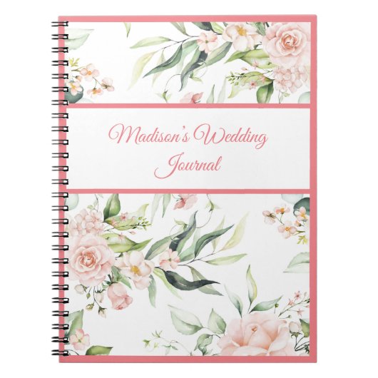 Carnet Mariage Floral Élégant Rose Chic Girl Script Nom (Devant)