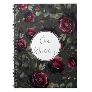 Carnet Mariage floral gris ombré aux roses rouges de Bord