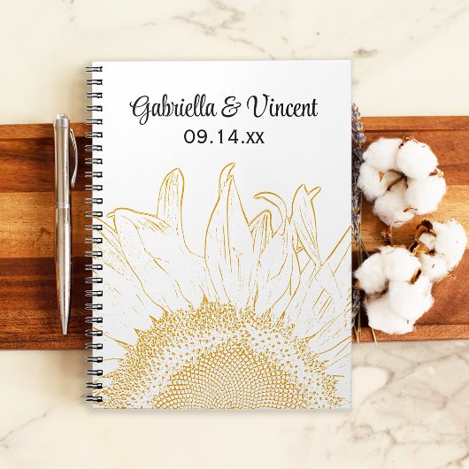 Carnet Mariage graphique de tournesol jaune