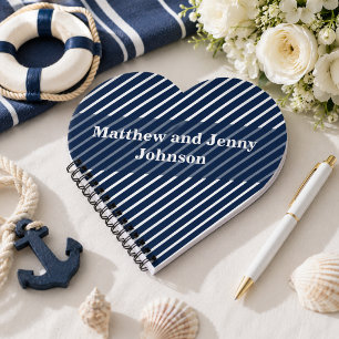 Carnet Mariage personnalisé bleu marine et blanc rayé