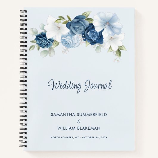 Carnet Mariage Personnalisé Floral Bleu Poussiéreux Chic (Devant)
