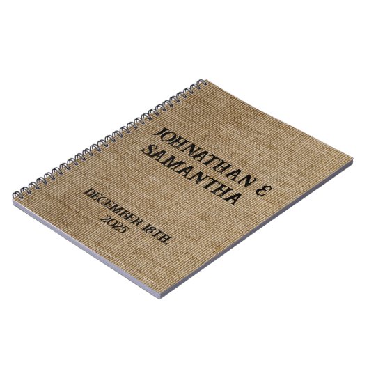 Carnet Mariage personnalisé rustique burlap motif nature (Côté gauche)