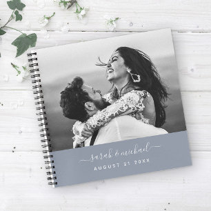 Carnet Mariage photo moderne élégant Dusty Blue Script