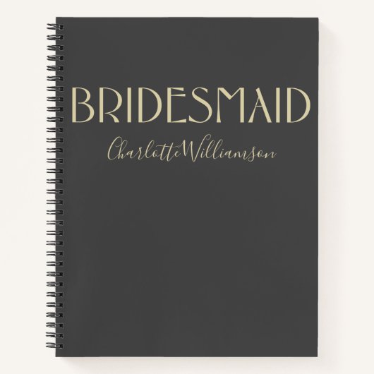 Carnet Mariée Chic Typographie Noir Or Nom Mariage (Devant)