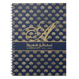 Carnet Mariés ART Déco Bleu Nuit Or Coquilles