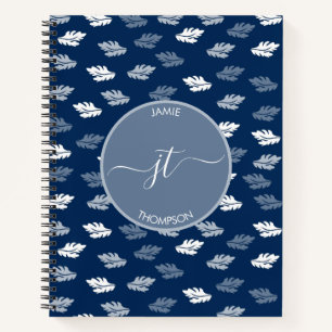 Carnet Marine Bleu Antique Feuille Motif Monogramme