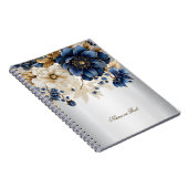 Carnet Marine Bleu Blanc Golden Flowers Argent (Côté Droit)