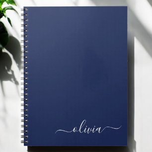 Carnet Marine Bleu Blanc moderne Script Girl Monogramme N
