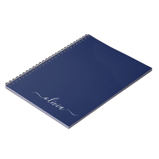 Carnet Marine Bleu Blanc moderne Script Girl Monogramme N (Côté gauche)