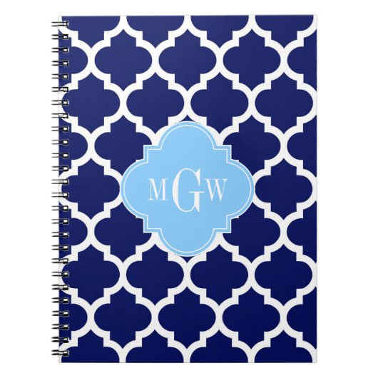 Carnet Marine Bleu Marocain #5 Ciel Bleu Nom Monogramme (Devant)
