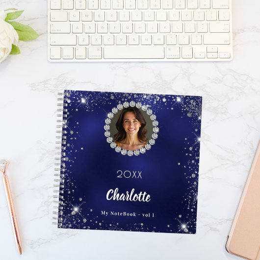 Carnet Marine bleu photo diamants argent parties scintill