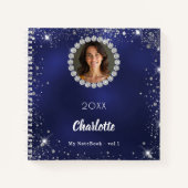 Carnet Marine bleu photo diamants argent parties scintill (Devant)