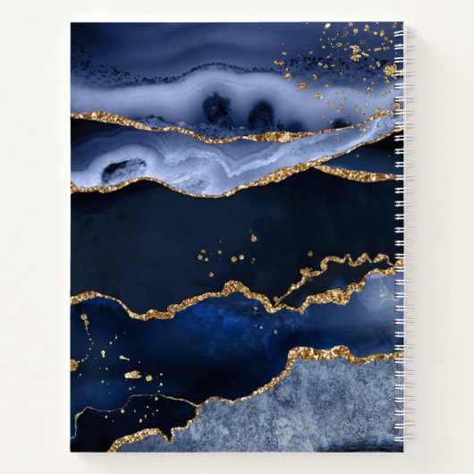 Carnet Marine Blue Agate Geode Gold Script Monogramme (Dos)
