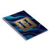 Carnet Marine Blue Agate Marbre Gold Nom et Monogramme (Côté Droit)