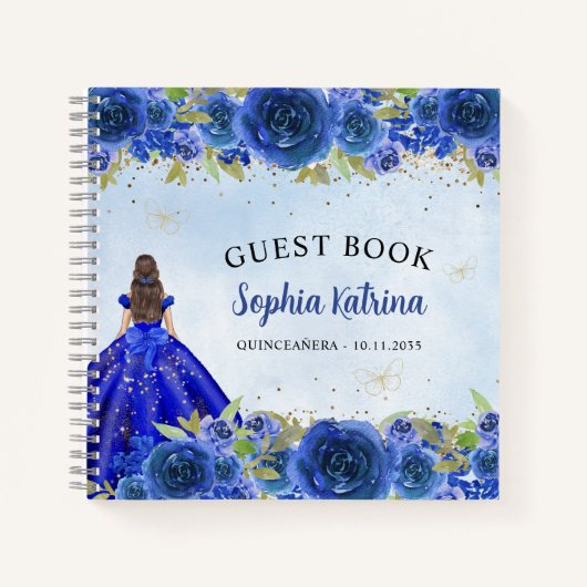 Carnet Marine Blue Gold Floral Princesse Quinceañera (Devant)