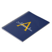 Carnet Marine Blue Gold Modern Script Girl Monogramme Nom (Côté gauche)