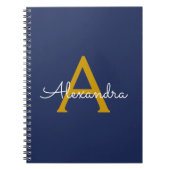 Carnet Marine Blue Gold Modern Script Girl Monogramme Nom (Devant)