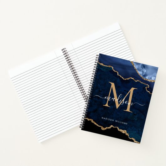 Carnet Marine Blue Gold Parties scintillant Agate Géode M (Intérieur)