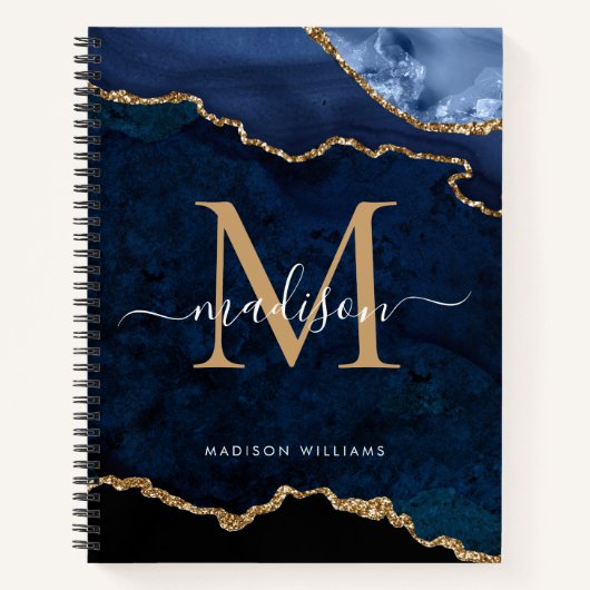 Carnet Marine Blue Gold Parties scintillant Agate Géode M (Devant)