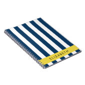 Carnet Marine Blue Stripes, Motif rayé, Votre nom (Côté Droit)